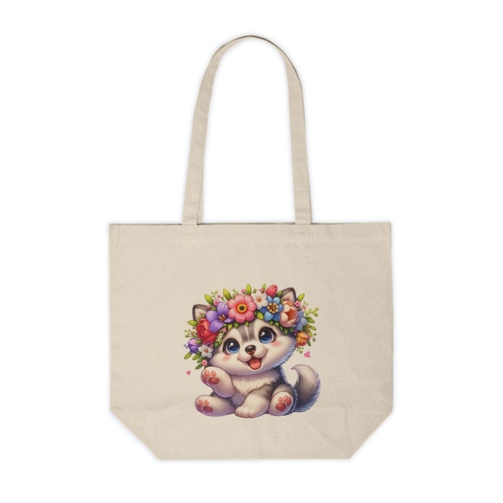 Floral Crown Husky Custom Canvas Tote Bag